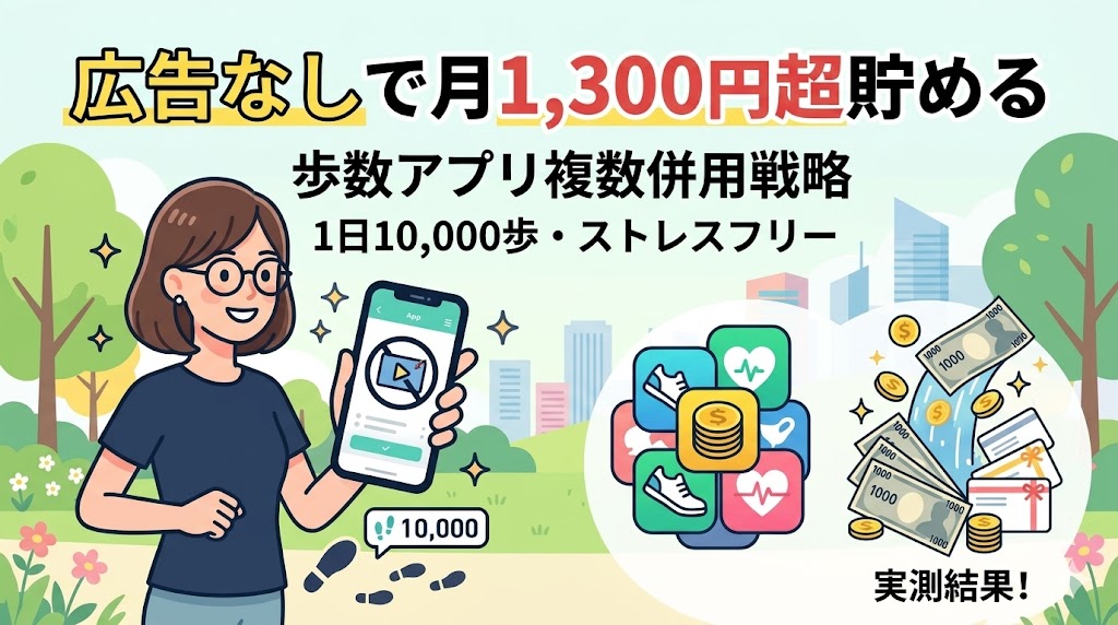 【実測】歩数アプリは広告を見ないといくら？広告なしで月1,300円超貯める戦略