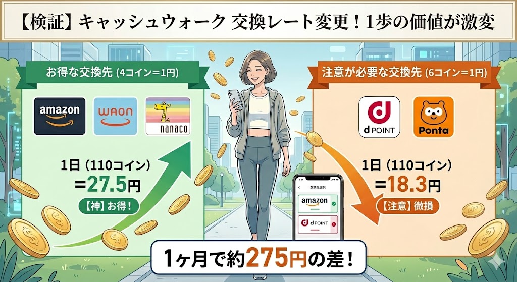 【2026年最新】キャッシュウォークが改悪？dポイント交換は損！iPhoneユーザーが注意すべき変更点まとめ